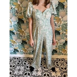 Band Of The Free Jumpsuit Womens Small S Green Sleeveless Floral Paisley Puffy